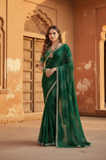 Load image into Gallery viewer, Sequence Georgette Bandhani Printed Saree With Unstitched Blouse(Green)
