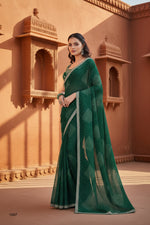 Load image into Gallery viewer, Sequence Georgette Bandhani Printed Saree With Unstitched Blouse(Green)

