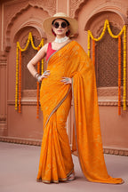 Premium Georgette Bandhani Work Saree With Unstitched Blouse(Orange)