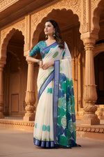 Load image into Gallery viewer, Cotton Printed Saree With Unstitched  Blouse(White)
