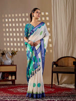 Load image into Gallery viewer, Cotton Printed Saree With Unstitched  Blouse(White)
