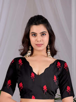 Load image into Gallery viewer, Elegant Soft Satin Georgette Saree With Unstitched Blouse(Red&amp;Black)
