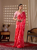 Load image into Gallery viewer, Elegant Soft Satin Georgette Printed Saree With Unstitched Blouse(Red)
