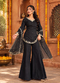 Crepe Silk Party Wear Kurti Bottom Set With Dupatta(Black)