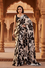 Load image into Gallery viewer, Satin Silk Printed Saree With Unstitched Blouse(Black)
