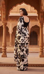Load image into Gallery viewer, Satin Silk Printed Saree With Unstitched Blouse(Black)
