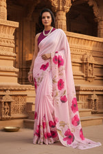 Load image into Gallery viewer, Satin Silk Printed Saree With Unstitched Blouse(Pink)
