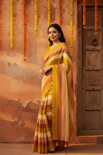 Load image into Gallery viewer, Cotton Khadi Saree With Unstitched Blouse(Mustard)
