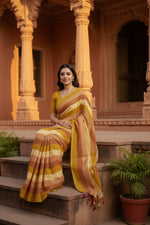 Load image into Gallery viewer, Cotton Khadi Saree With Unstitched Blouse(Mustard)
