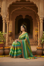 Load image into Gallery viewer, Cotton Khadi Saree With Unstitched Blouse(Green)
