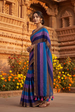 Load image into Gallery viewer, Cotton Khadi Saree With Unstitched Blouse(Blue)
