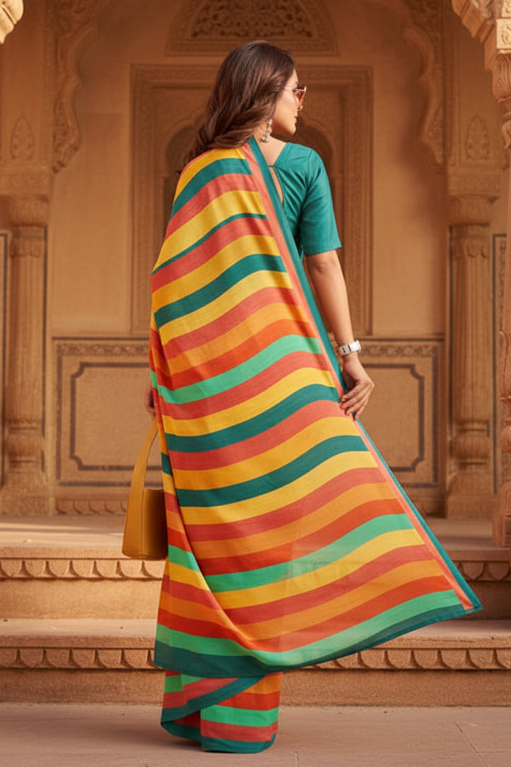 Crepe Silk Digital Print Saree With Unstitched Blouse(Multicolor)