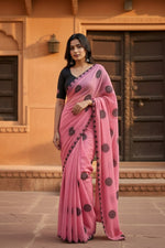 Load image into Gallery viewer, Georgette Printed Saree With Unstitched  Blouse(Light Pink)
