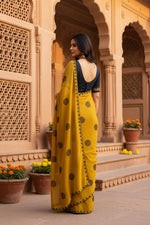 Load image into Gallery viewer, Georgette Printed Saree With Unstitched  Blouse(Mustard)
