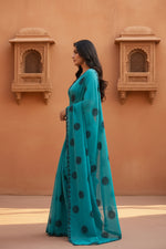 Load image into Gallery viewer, Georgette Printed Saree With Unstitched  Blouse(Blue)
