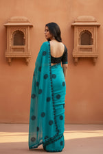 Load image into Gallery viewer, Georgette Printed Saree With Unstitched  Blouse(Blue)
