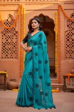 Load image into Gallery viewer, Georgette Printed Saree With Unstitched  Blouse(Blue)
