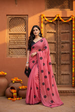 Load image into Gallery viewer, Georgette Printed Saree  With Unstitched Blouse(Peach)
