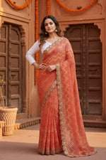 Load image into Gallery viewer, Georgette Leheriya printed Saree With Unstitched Blouse(Orange)
