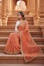 Load image into Gallery viewer, Georgette Leheriya printed Saree With Unstitched Blouse(Orange)
