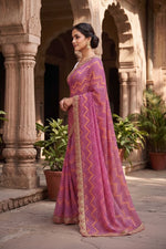 Load image into Gallery viewer, Georgette Leheriya printed Saree With Unstitched Blouse(Pink)
