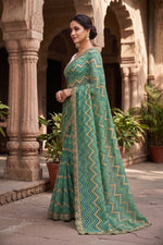 Load image into Gallery viewer, Georgette Leheriya printed Saree With Unstitched Blouse(Green)
