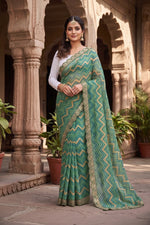 Load image into Gallery viewer, Georgette Leheriya printed Saree With Unstitched Blouse(Green)
