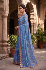 Load image into Gallery viewer, Georgette Leheriya-printed Saree With Unstitched Blouse(Blue)
