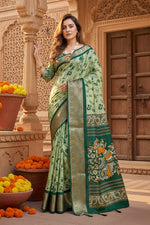 Load image into Gallery viewer, Soft Dola Cotton Kalamkari Printed Saree With Unstitched Blouse(Green)
