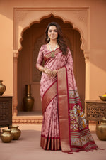 Load image into Gallery viewer, Soft Dola Cotton Kalamkari Printed Saree With Unstitched Blouse(Pink)
