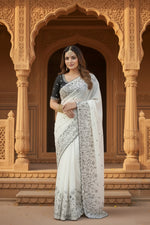 Load image into Gallery viewer, Georgette Embroidery Work Printed Saree With Unstitched Blouse
