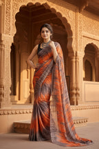 Soft Georgette Ready To Wear Saree With Unstitched Blouse(Orange)