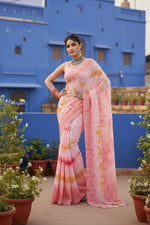 Load image into Gallery viewer, Designer Georgette Printed Saree With Unstitched Blouse(Light Pink)
