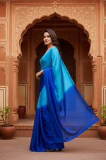 Load image into Gallery viewer, Designer Georgette Printed Saree With Unstitched Blouse( Blue)
