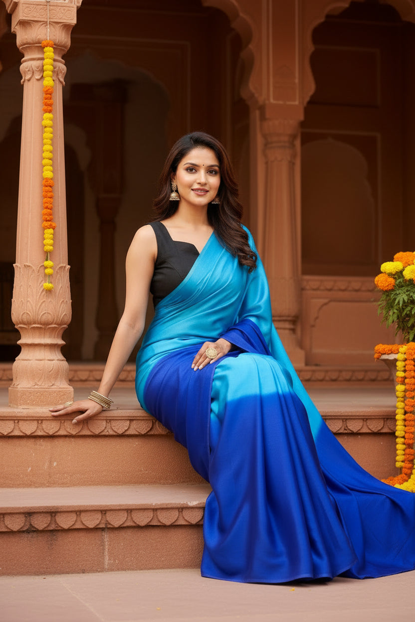 Designer georgette printed saree with unstitched blouse( blue)