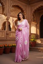 Load image into Gallery viewer, Fancy Designer Linen Printed  saree(Pink)
