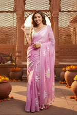 Load image into Gallery viewer, Fancy Designer Linen Printed  saree(Pink)
