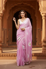 Load image into Gallery viewer, Fancy Designer Linen Printed  saree(Pink)
