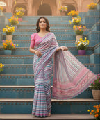 Georgette Printed Mirror Work Saree With Unstitched Blouse(Sky)