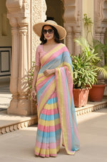 Load image into Gallery viewer, Organza Katdana Handwork Multi Printed Saree(Multi Color)
