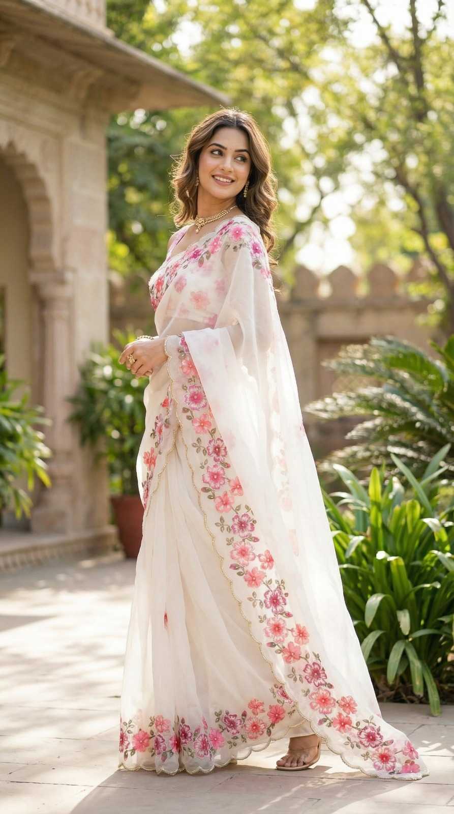 Organza Saree With Unstitched Blouse(Pink)