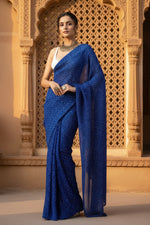 Load image into Gallery viewer, Crush Silk Bandhani Bhej Printed saree With Unstitched Blouse(Blue)
