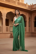 Load image into Gallery viewer, Crush Silk Bandhani Bhej Printed saree With Unstitched Blouse(Green)
