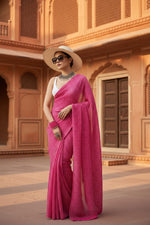 Load image into Gallery viewer, Crush Silk Bandhani Bhej Printed saree With Unstitched Blouse(Pink)
