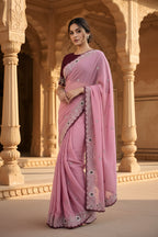 Premium Georgette Saree With Unstitched Blouse(Pink)