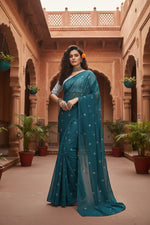 Load image into Gallery viewer, Sequence Georgette Saree With Unstitched Blouse(Green)
