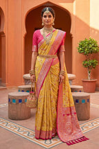Soft Banarasi Silk Saree With Unstitched Blouse(Mustard)