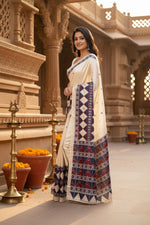 Load image into Gallery viewer, Soft Satin Ajarakh Printed Printed Silk With Unstitched Blouse(White)
