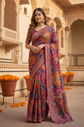Modal Crepe Silk Mirror Work Saree With Unstitched Blouse(Wine)