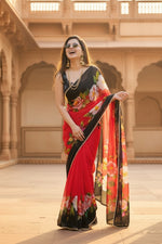 Load image into Gallery viewer, Georgette Digital Printed Saree With Unstitched Blouse(Red)
